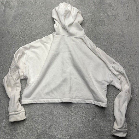 Adidas White Cropped Hoodie Rhinestone Sleeve Trefoil Logo Women's XS - Picture 7 of 10